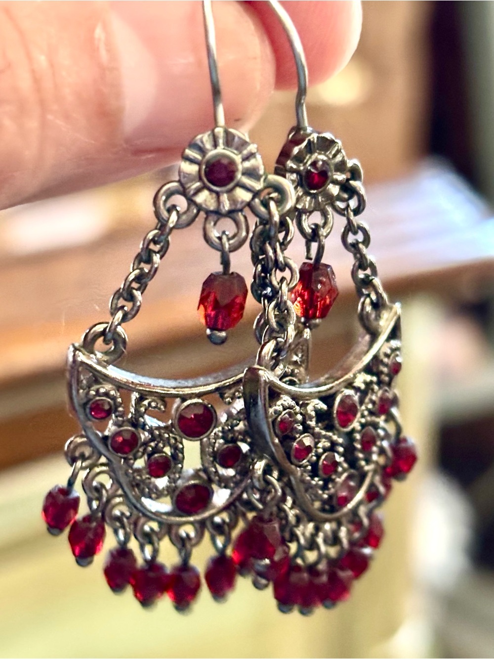 Red Filigree Dangle Earrings - Elegant Women Jewelry